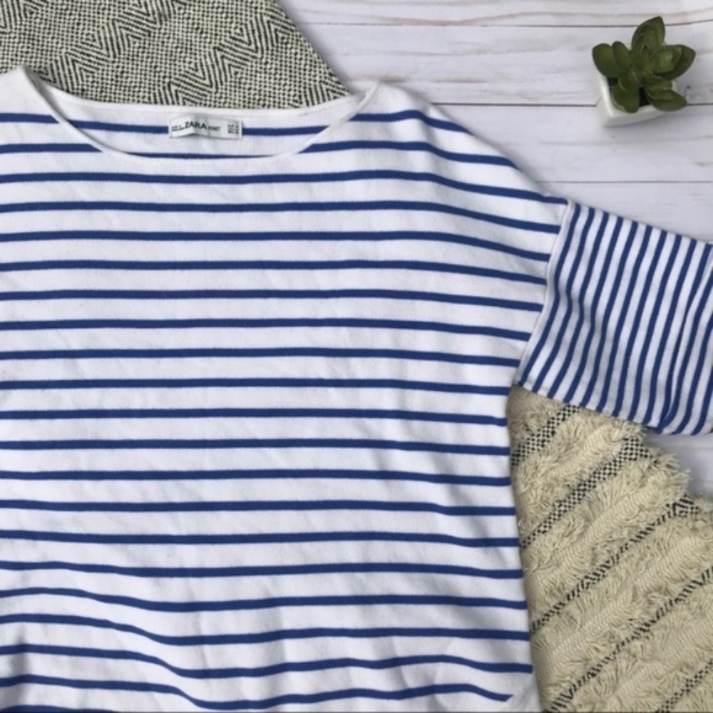 Zara Cropped Knit Striped Sweater Size M